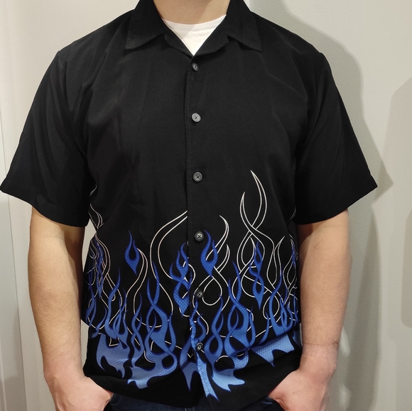 Vintage Y2K Men's Shirt Flames - Picture 1 of 6